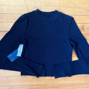 Aritzia Black Ribbed Mock Neck Crop Top